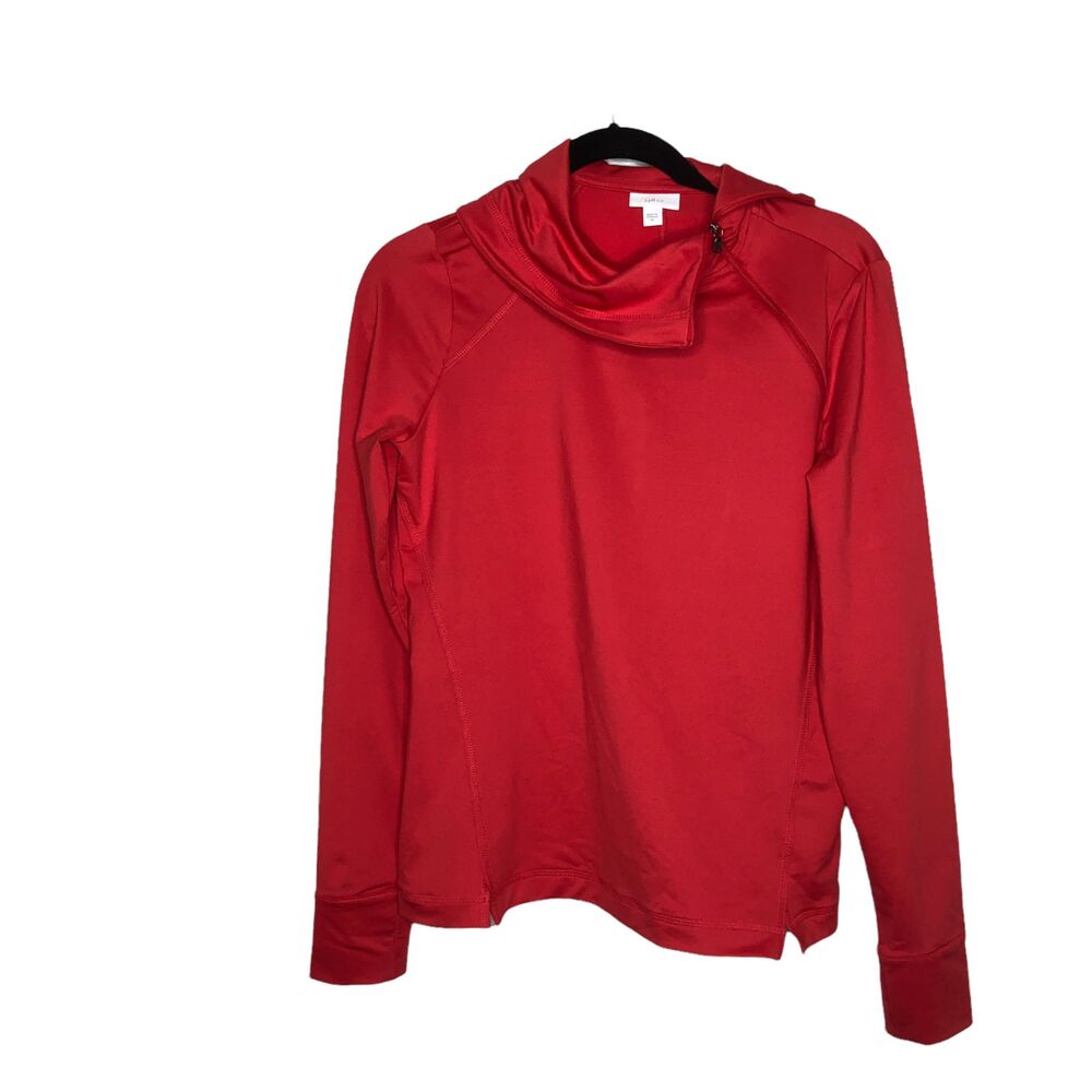 J Jill Fit Shirt Womens Extra Small Red Activewear Stretch Zip Collar Athleisure